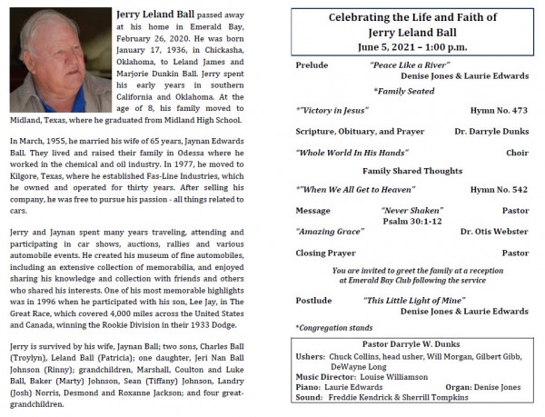 Memorial Service for Jerry Ball
