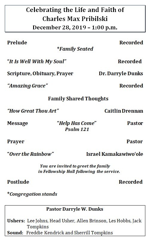 Memorial Service for Charles Pribilski (Video)