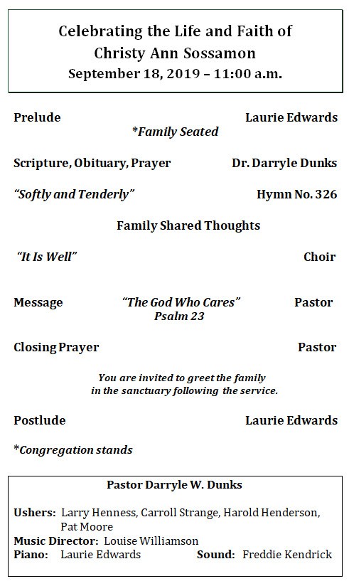 Memorial Service for Christy Sossamon (Video)